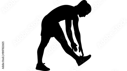 Athlete stretching leg with transparent background