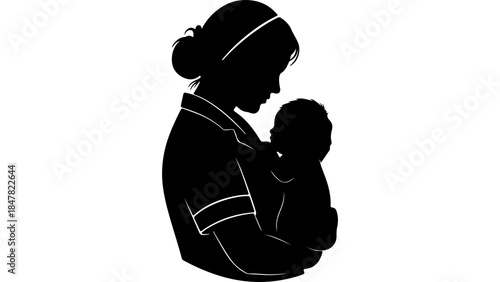 Mother holding baby with transparent background