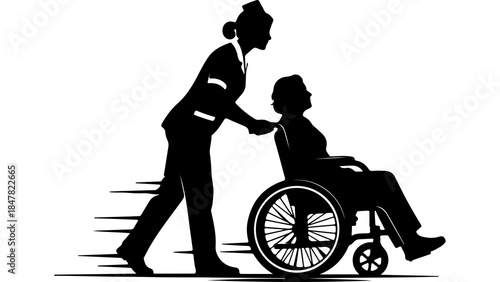 Nurse assisting patient in wheelchair with transparent background