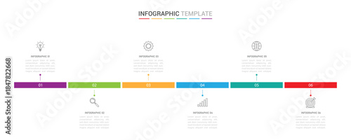 Vector Infographic design business template with icons and 6 options or steps. Can be used for process diagram, presentations, workflow layout, banner, flow chart, info graph
