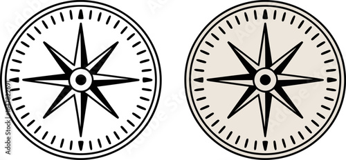 Two compass roses are shown side by side, one outlined and one with a tan background.