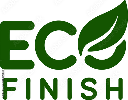 Eco Finish Logo Concept Featuring Bold Green Typography and a Stylized Leaf Integrated into the Letter 'O', Symbolizing Environmental Responsibility, Sustainability, and Organic Product Certification.