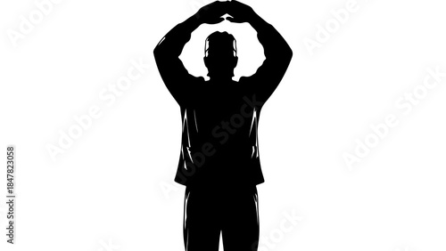 Man stretching arms overhead with transparent background