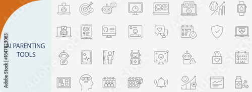 “ai parenting tools icon set, minimal vector design for smart childcare and digital family support”
