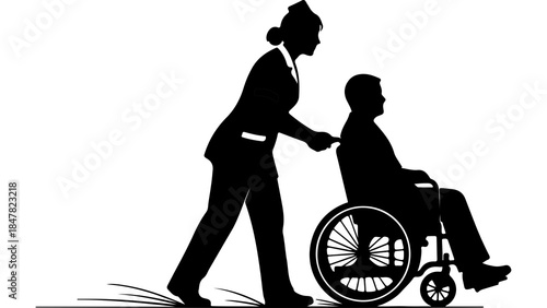 Nurse assisting patient in wheelchair with transparent background
