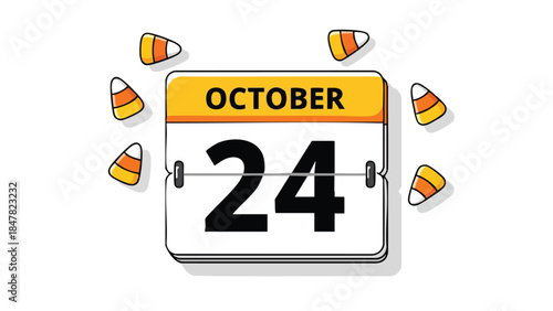 Autumnal calendar icon showcasing October twenty-fourth surrounded by classic candy corn treats perfect for delightful seasonal event planning and