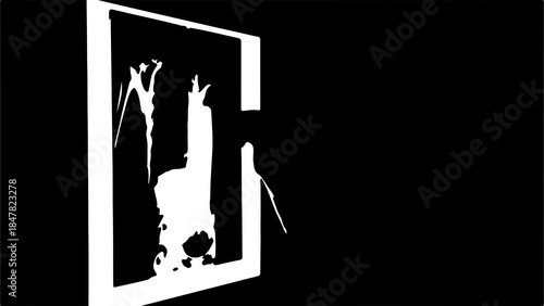 Broken screen with tree silhouette with transparent background