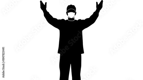 Man with raised arms with transparent background