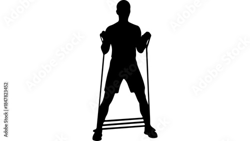 Man exercising with resistance band with transparent background