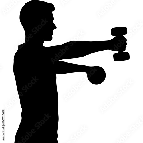 Man lifting dumbbell with transparent background