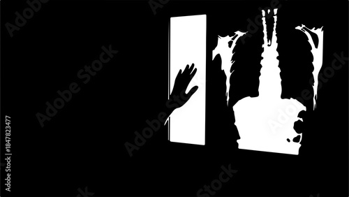 Hand reaching through broken glass with transparent background