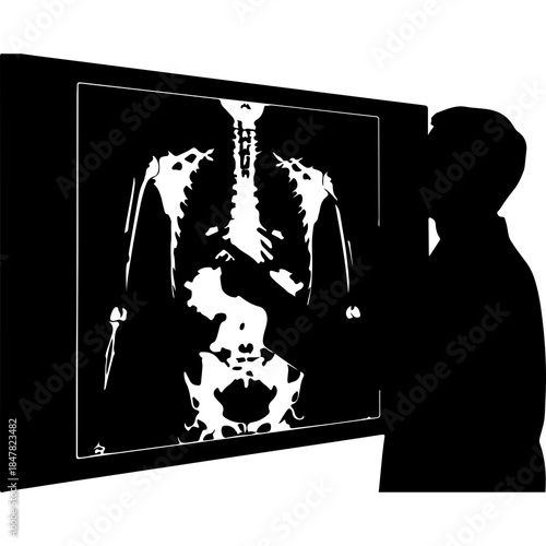 Doctor examining x-ray with transparent background