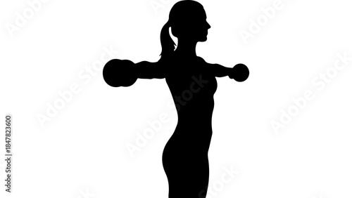 Woman lifting dumbbells with transparent background