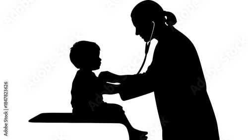 Doctor examining child with transparent background