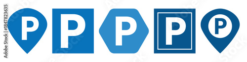 Blue parking sign with white letter p, traffic and road symbol, urban street design, icon for transportation and public spaces, isolated on white background