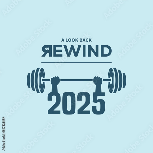 Modern “A Look Back Rewind 2025” typography in dark teal on light blue background, bold year numbers with flowing line, perfect for year-in-review videos, social media recaps, and editorial projects.