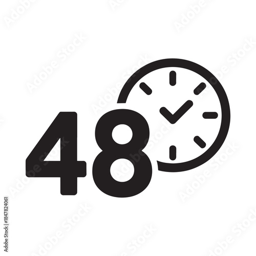 Forty eight hour symbol a clock and large numerals represent time duration