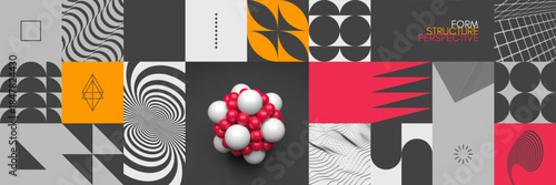 Molecule. A sphere of small balls. Geometrical pattern. Mosaic. Cover design template. Illustration for brochure, poster, flyer and banner.