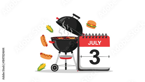 Summer Barbecue Celebration on July Third with Grill, Hot Dogs, Corn, and Burger Festivities