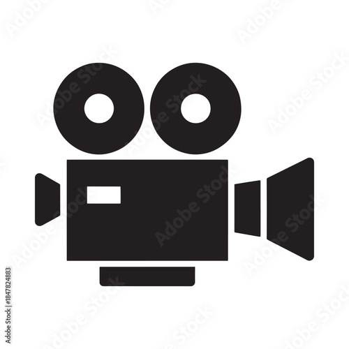 Simple black and white illustration of a classic film camera icon