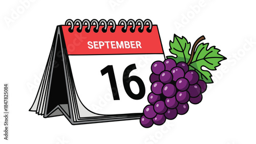 Vibrant autumnal calendar display for September sixteenth showcasing luscious purple grapes a quintessential symbol of harvest and seasonal