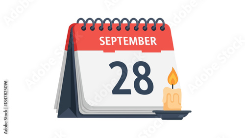An illustrative depiction of a September twenty-eighth calendar page alongside a glowing candle, symbolizing events, memories, or solemn dates, for