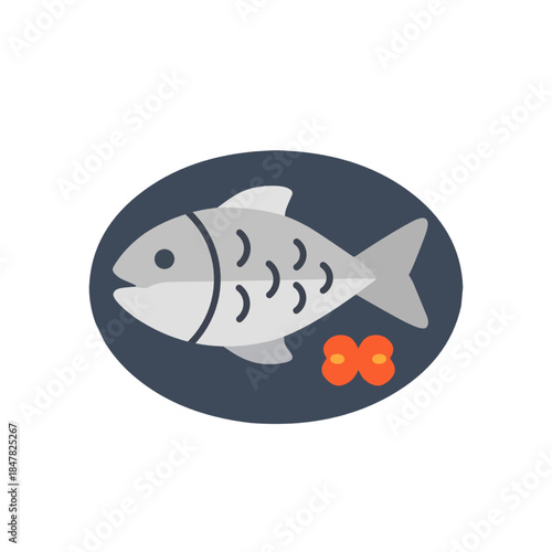 Flat style illustration of a cooked fish dish served on a plate