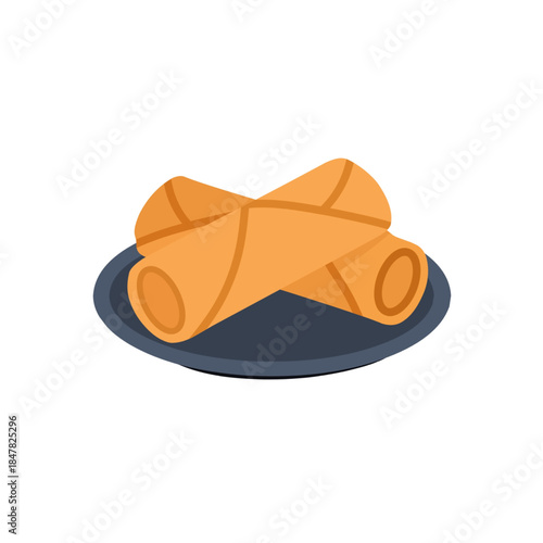 Flat illustration of crispy spring rolls served on a plate