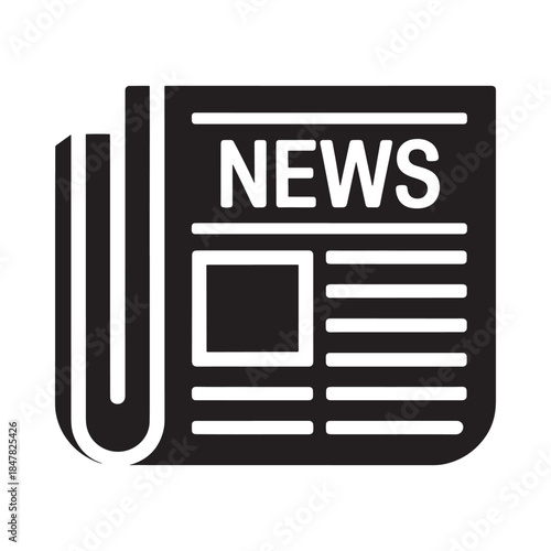 Simple black and white icon depicting a folded newspaper with the word news