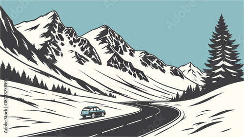 mountain road in winter