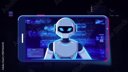 Wallpaper Mural AI robot in smartphone doing quiet hand gesture Digital Censorship Silence Confidential Secrecy Technology 2D Style Torontodigital.ca