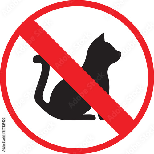 No Cats Allowed Sign with Red Prohibition Symbol Isolated on White Background, Pet Restriction Warning Icon for Animal Control, Safety, and Regulation Concepts.