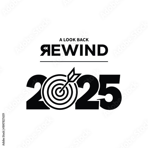 Minimal “A Look Back Rewind 2025” typography design in bold black on white background, modern text layout ideal for year in review content, recap videos, social media posts, and editorial projects.