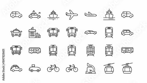 Essential Transportation Icons in Outline Style for Digital Projects