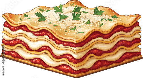 Delicious lasagna slice with meat sauce and cheese vector