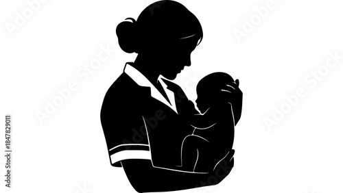 Nurse holding baby with transparent background