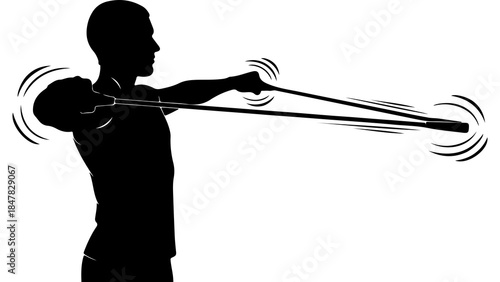 Man stretching with resistance band with transparent background