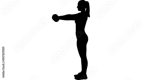 Woman exercising with dumbbell with transparent background