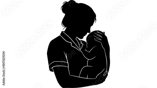 Mother holding baby silhouette with transparent background