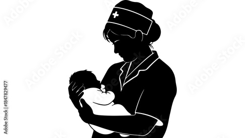 Nurse holding newborn baby with transparent background