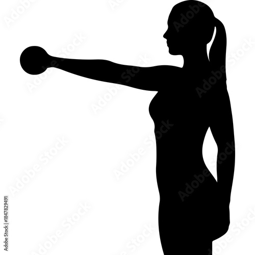 Female athlete throwing shot put with transparent background