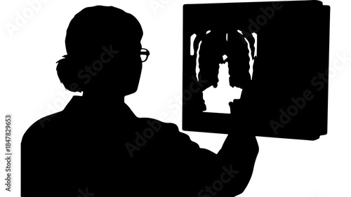 Doctor examining x-ray with transparent background