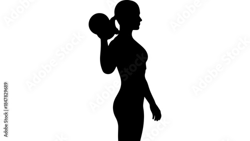 Woman lifting dumbbell with transparent background