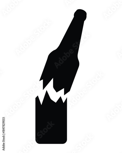 No Broken Glass Prohibition Sign – Red Circle Vector Icon, Safety Symbol, Fragile Item Warning, Broken Bottle Illustration