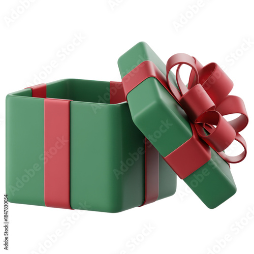 Elegant Green Gift Box with Red Ribbon – Festive 3D Holiday Present