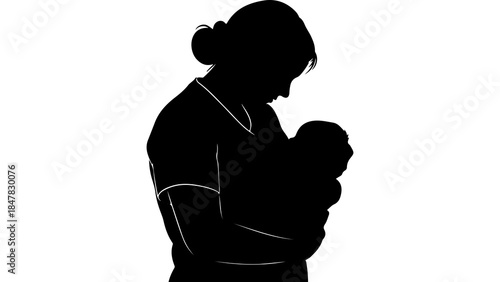 Mother holding baby silhouette with transparent background