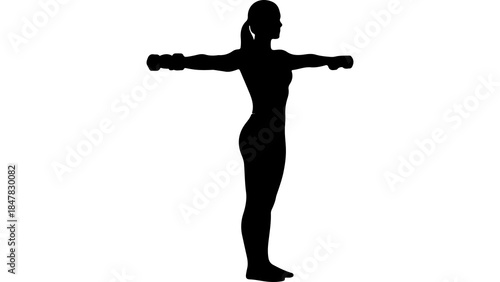 Woman exercising with dumbbells with transparent background