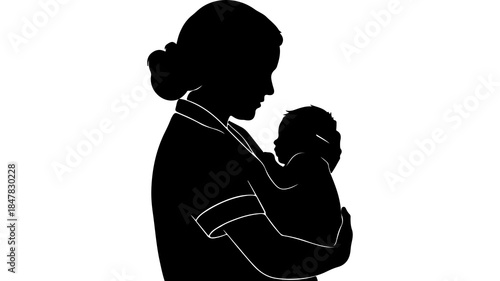 Mother holding baby silhouette with transparent background