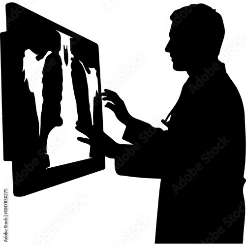 Doctor examining x-ray with transparent background