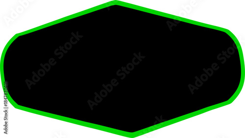 Futuristic horizontal hexagon shape with rounded ends, featuring a prominent bright green outline around a solid black interior, presented on a transparent checkered background.